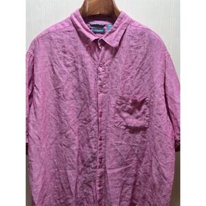 Cubavera‎ Shirt Mens 2XLT Pink 100% Linen Short Sleeve Button Front Casual